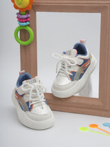 White Blue PU Lace-Up Sneakers For Kids-Unisex (TC-B551-WHTBLU)