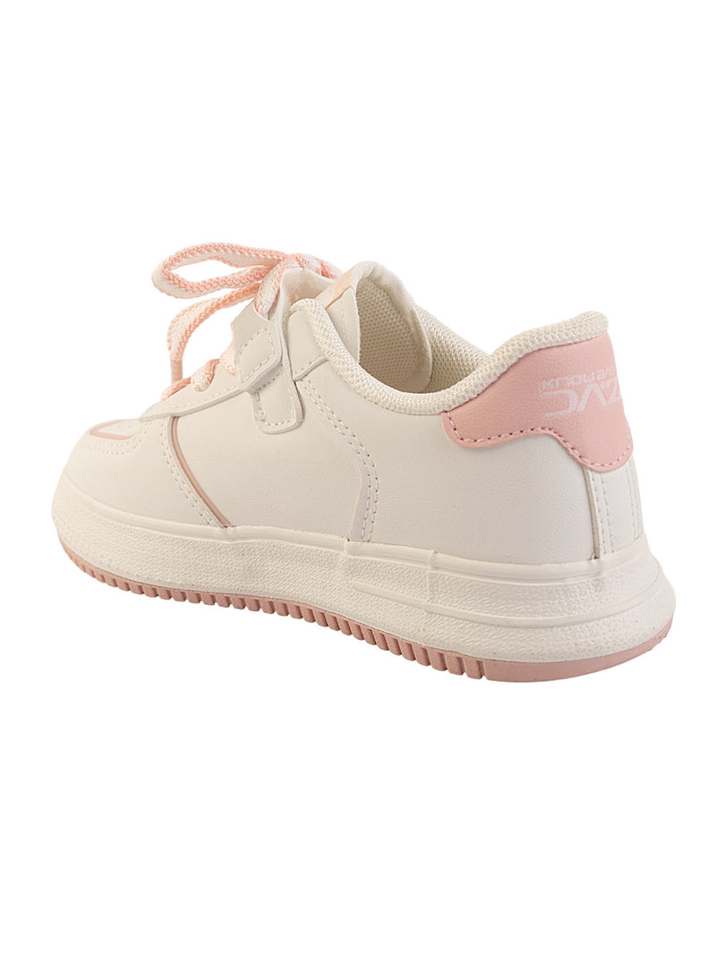 White Pink Synthetic Leather Lace-Up Sneakers For Kids-Unisex (TC-B559-WHTPNK)