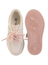 White Pink Synthetic Leather Lace-Up Sneakers For Kids-Unisex (TC-B559-WHTPNK)