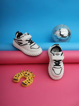 White Black PU Velcro Sneakers For Kids-Unisex (TC-B606-WHTBLK)