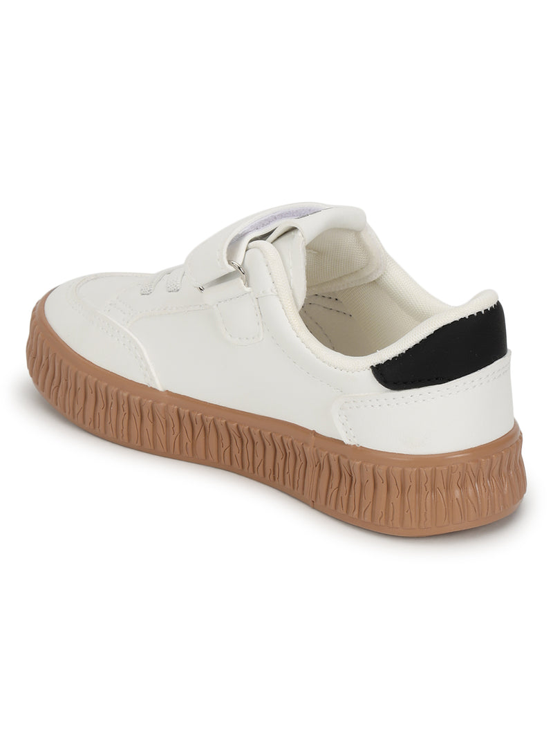 White Black PU Velcro Sneakers For Kids-Unisex (TC-B636-WHTBLK)