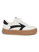 White Black PU Velcro Sneakers For Kids-Unisex (TC-B636-WHTBLK)