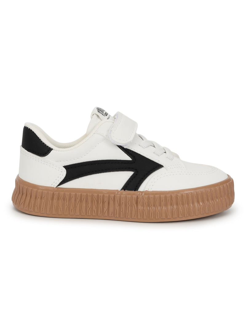 White Black PU Velcro Sneakers For Kids-Unisex (TC-B636-WHTBLK)