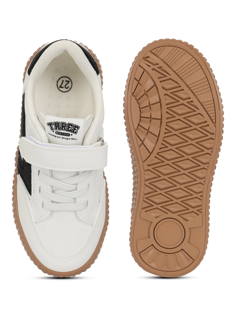 White Black PU Velcro Sneakers For Kids-Unisex (TC-B636-WHTBLK)