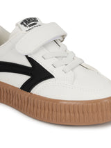 White Black PU Velcro Sneakers For Kids-Unisex (TC-B636-WHTBLK)