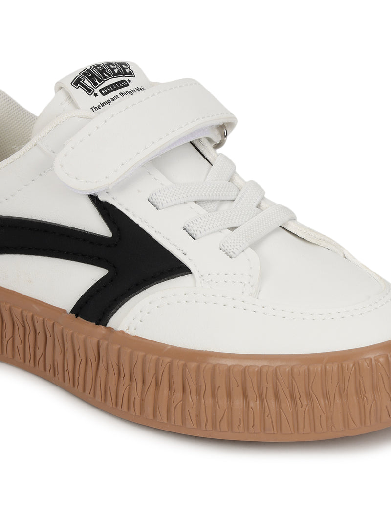 White Black PU Velcro Sneakers For Kids-Unisex (TC-B636-WHTBLK)