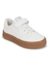 White PU Velcro Sneakers For Kids-Unisex (TC-B636-WHT)