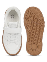 White PU Velcro Sneakers For Kids-Unisex (TC-B636-WHT)
