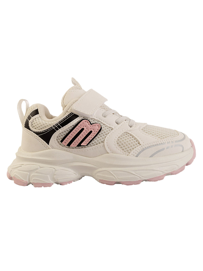 White Pink Mesh Velcro Sneakers For Kids-Unisex (TC-B8819-WHTPNK)