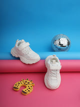 White Mesh Velcro Sneakers For Kids-Unisex (TC-B8819-WHT)