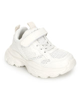 White Mesh Velcro Sneakers For Kids-Unisex (TC-B8819-WHT)