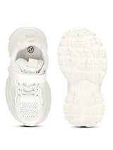White Mesh Velcro Sneakers For Kids-Unisex (TC-B8819-WHT)
