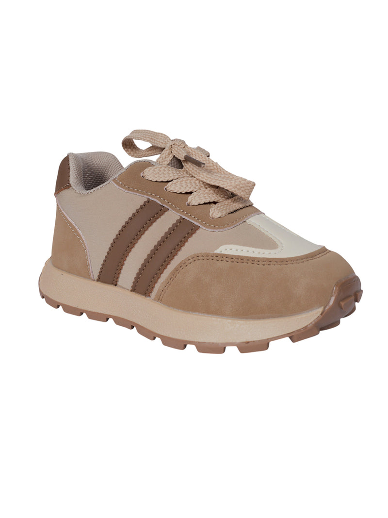 Brown Synthetic Leather Lace-Up Sneakers For Kids-Unisex (TC-C228-BRO)