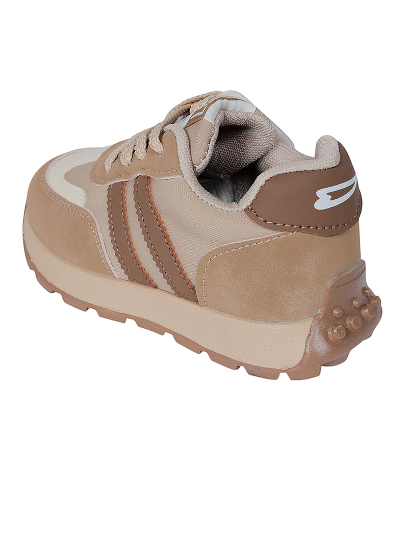 Brown Synthetic Leather Lace-Up Sneakers For Kids-Unisex (TC-C228-BRO)
