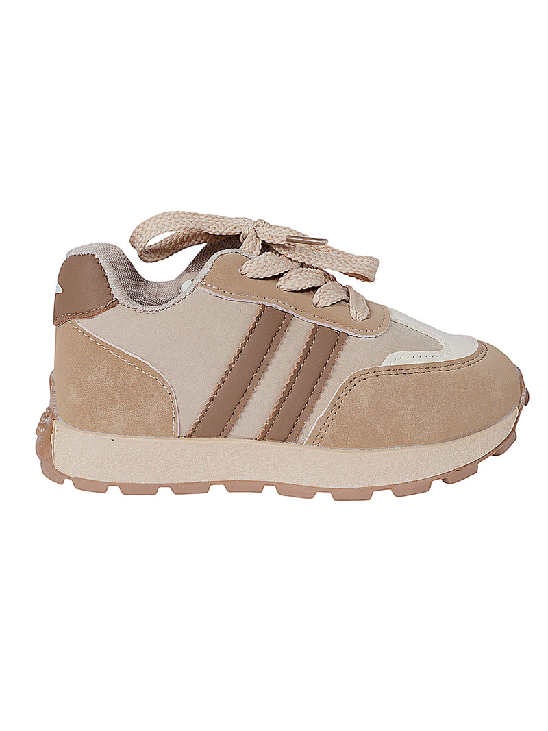 Brown Synthetic Leather Lace-Up Sneakers For Kids-Unisex (TC-C228-BRO)