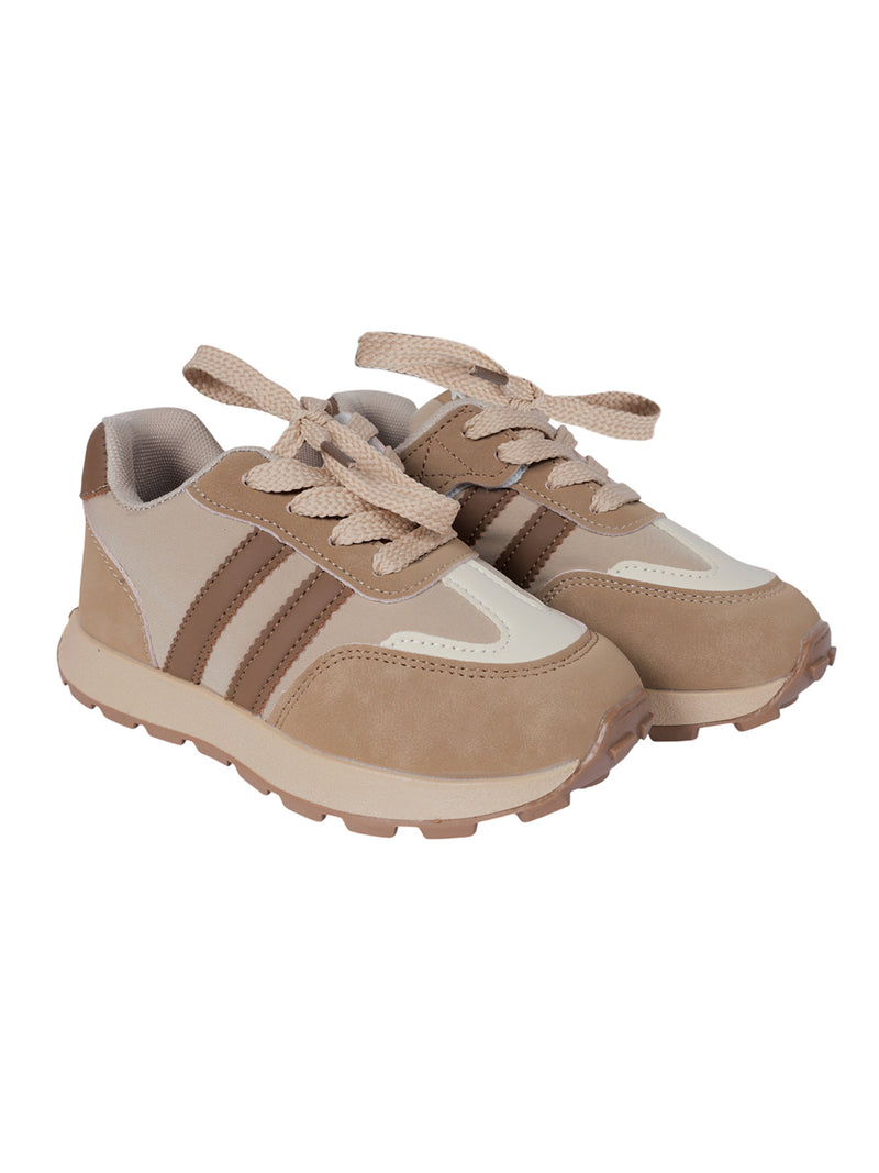 Brown Synthetic Leather Lace-Up Sneakers For Kids-Unisex (TC-C228-BRO)