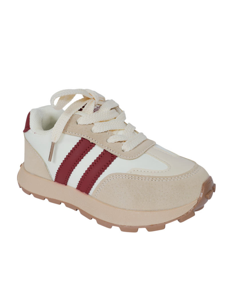 Red Synthetic Leather Lace-Up Sneakers For Kids-Unisex (TC-C228-RED)