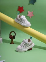 White Beige Mesh Velcro Sneakers For Kids-Unisex (TC-C557-WHTBEIG)