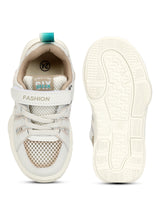 White Beige Mesh Velcro Sneakers For Kids-Unisex (TC-C557-WHTBEIG)