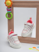 White Pink Mesh Velcro Sneakers For Kids-Unisex (TC-C557-WHTPNK)