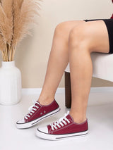 Burgundy Canvas Top Design And Durable Sole Lace Up Sneakers (TC-CAN1-BUR)