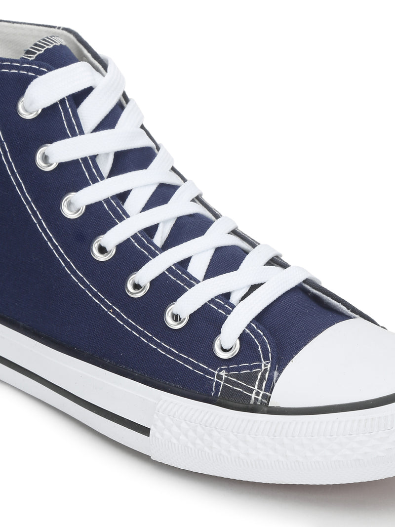 Navy Canvas High Ankle Stylish Lace-Up Sneakers (TC-CAN2-NVY)