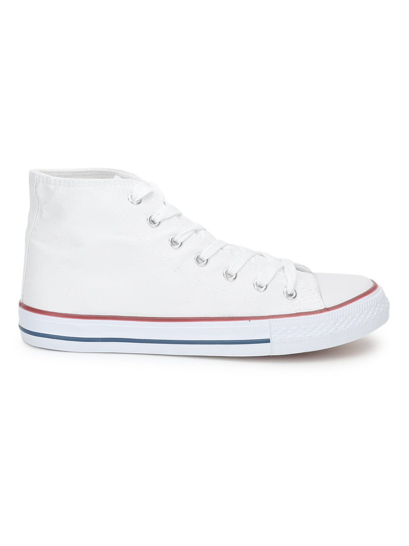 White Canvas High Ankle Stylish Lace-Up Sneakers (TC-CAN2-WHT)