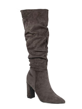 Brown Suede Pointed Toe Slouched Side Zipper Chunky Block Heel Long Boot (TC-DF003-BRO)