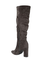 Brown Suede Pointed Toe Slouched Side Zipper Chunky Block Heel Long Boot (TC-DF003-BRO)