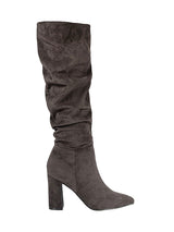 Brown Suede Pointed Toe Slouched Side Zipper Chunky Block Heel Long Boot (TC-DF003-BRO)