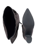Brown Suede Pointed Toe Slouched Side Zipper Chunky Block Heel Long Boot (TC-DF003-BRO)
