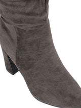 Brown Suede Pointed Toe Slouched Side Zipper Chunky Block Heel Long Boot (TC-DF003-BRO)
