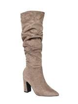 Khaki Suede Pointed Toe Slouched Side Zipper Chunky Block Heel Long Boot (TC-DF003-KHA)