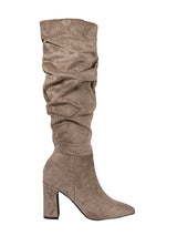 Khaki Suede Pointed Toe Slouched Side Zipper Chunky Block Heel Long Boot (TC-DF003-KHA)