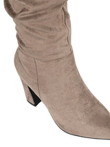 Khaki Suede Pointed Toe Slouched Side Zipper Chunky Block Heel Long Boot (TC-DF003-KHA)