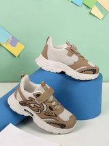 Beige Mesh Top Design And Durable Sole Velcro Sneakers For Kids-Unisex (TC-F33-2-BEIG)