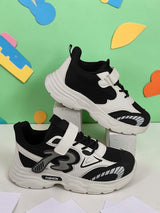 Black Mesh Top Design And Durable Sole Velcro Sneakers For Kids-Unisex (TC-F33-2-BLK)