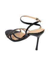 Black Patent Leather Stylish Open Toe Buckle Ankle Strap Stiletto Heel Sandals (TC-H091-BLK)