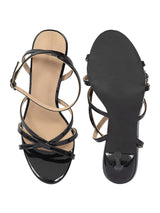 Black Patent Leather Stylish Open Toe Buckle Ankle Strap Stiletto Heel Sandals (TC-H091-BLK)