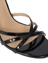 Black Patent Leather Stylish Open Toe Buckle Ankle Strap Stiletto Heel Sandals (TC-H091-BLK)