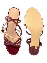 Burgundy Patent Leather Stylish Open Toe Buckle Ankle Strap Stiletto Heel Sandals (TC-H091-BUR)