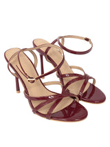 Burgundy Patent Leather Stylish Open Toe Buckle Ankle Strap Stiletto Heel Sandals (TC-H091-BUR)