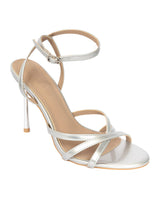 Silver Patent Leather Stylish Open Toe Buckle Ankle Strap Stiletto Heel Sandals (TC-H091-SIL)