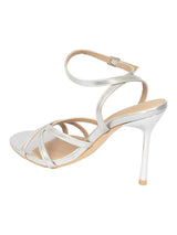 Silver Patent Leather Stylish Open Toe Buckle Ankle Strap Stiletto Heel Sandals (TC-H091-SIL)