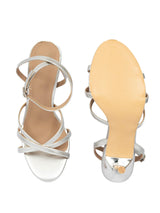 Silver Patent Leather Stylish Open Toe Buckle Ankle Strap Stiletto Heel Sandals (TC-H091-SIL)