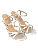 Silver Patent Leather Stylish Open Toe Buckle Ankle Strap Stiletto Heel Sandals (TC-H091-SIL)