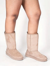 Khaki Suede High Ankle Flat Sole Winter Boots (TC-H3683-KHA)