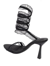 Black Synthetic Leather Stylish Touchy Wrap Around Spiral Strap Stiletto Heel Sandals (TC-H4906-BLK)