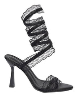 Black Synthetic Leather Stylish Touchy Wrap Around Spiral Strap Stiletto Heel Sandals (TC-H4906-BLK)