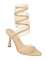 Nude Synthetic Leather Stylish Touchy Wrap Around Spiral Strap Stiletto Heel Sandals (TC-H4906-NUD)